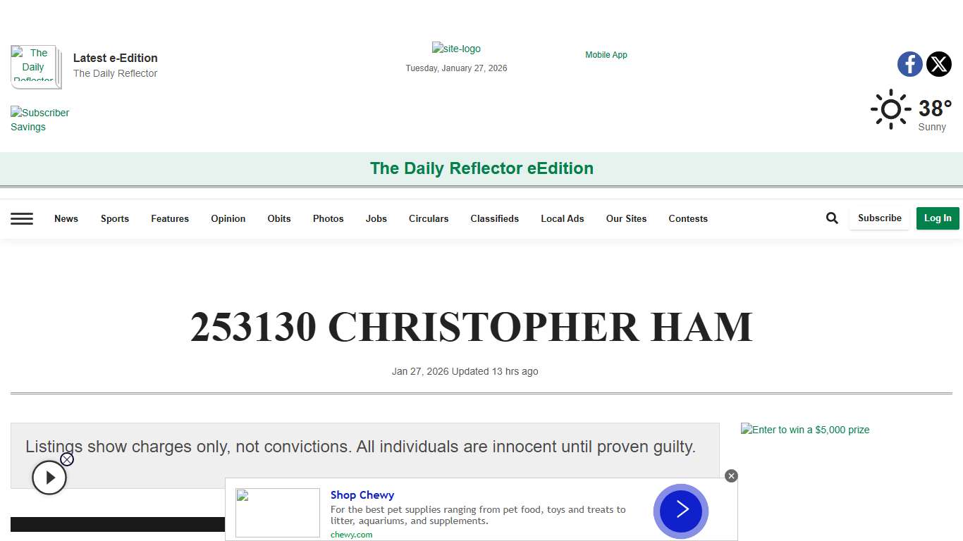 253130 CHRISTOPHER HAM Jail Bookings reflector.com